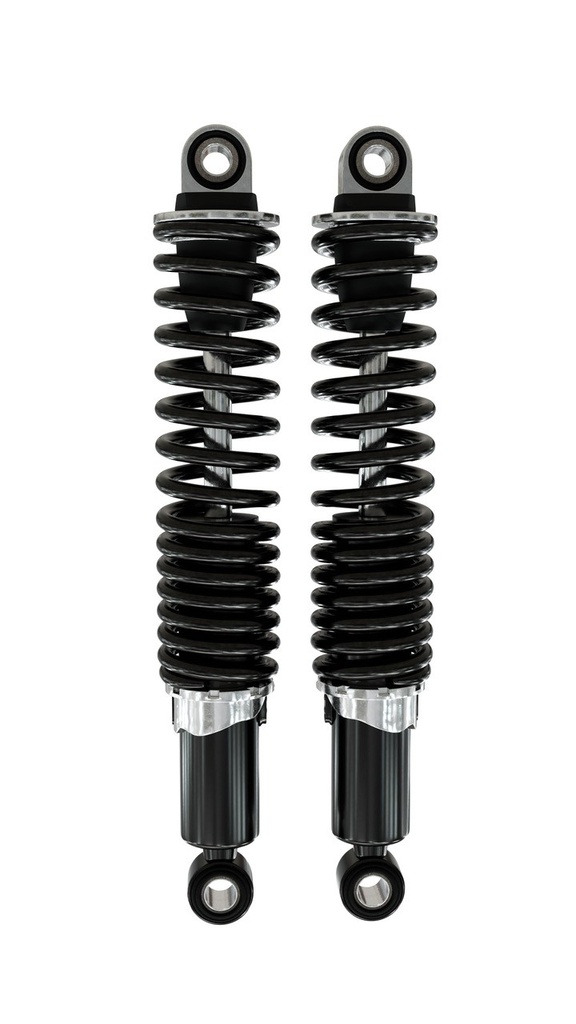 IKON Federbeine - Stoßdämpfer 7610-1348SP14 schwarz meist m. ABE f. KAWASAKI Z 250, 305, 400, 440, 450, 500, ZL 600, Z 650, VN 750, Z 750, SUZUKI GSX 750, 1200, YAMAHA XJ 400, 550, XS 650, XJR 1200, 1300, TRIUMPH 650 Thunderbird, 750 Tiger TR7V/T140V Bonneville 